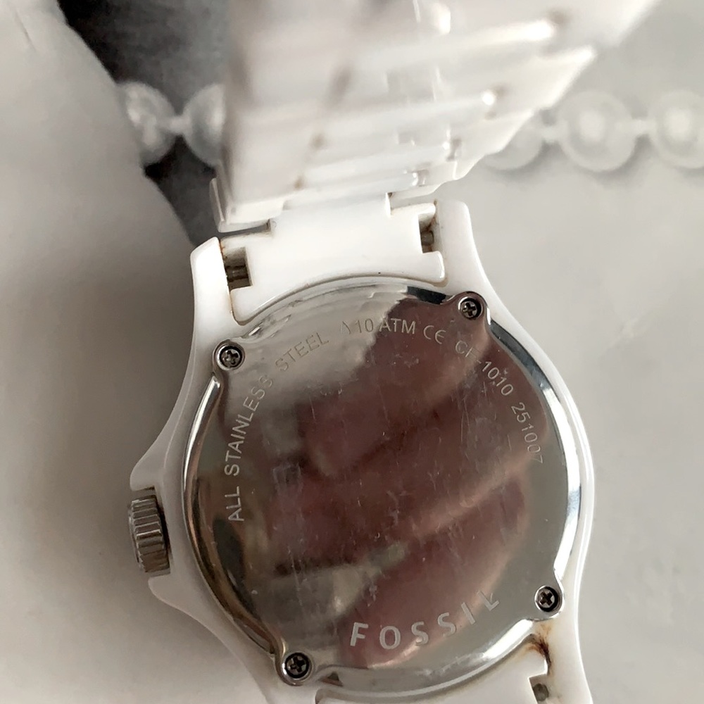 Fossil White Enamel CZ Watch Stainless Steel - Picture 4 of 7